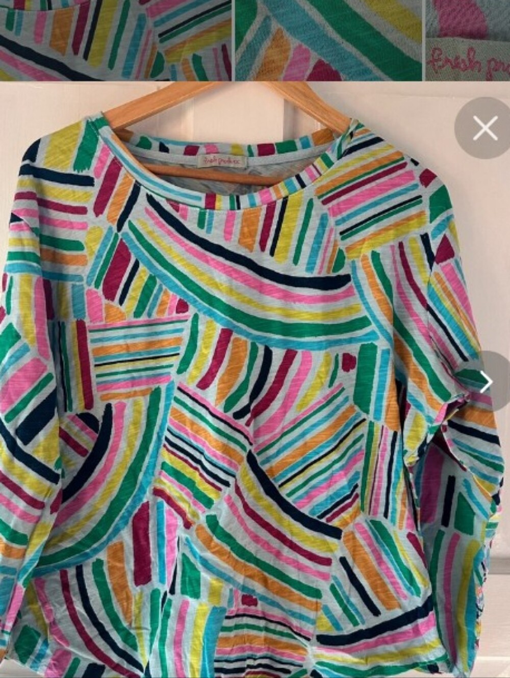 Fresh Produce Sz Large Light Blue Multicolor Striped Cotton Top